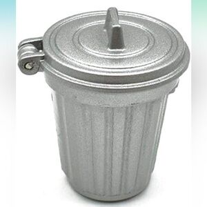 Silver Metal Trash Can Container with Lid Miniature